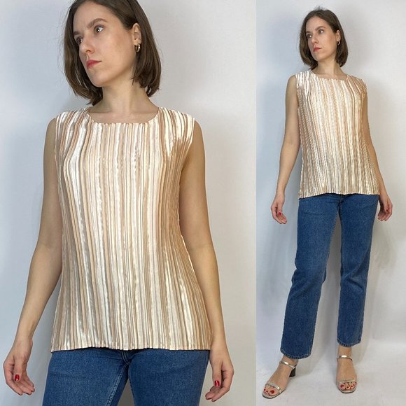 PEARLY Pink PLISSE Tank Top! Large - Picture 1 of 7